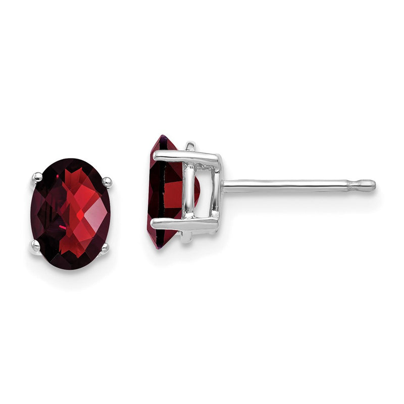 14k White Gold 7x5mm Oval Garnet Checker Earrings