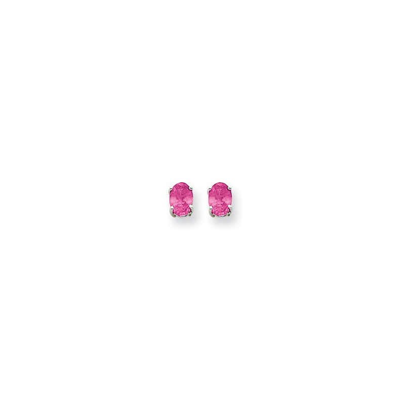 14k White Gold 7x5mm Oval Pink Tourmaline earring