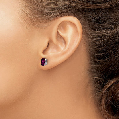 14k White Gold Rhodolite Garnet Oval Stud Earrings