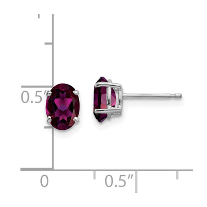 14k White Gold Rhodolite Garnet Oval Stud Earrings