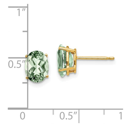 14k Yellow Gold 8x6 Oval Green Quartz Earrings