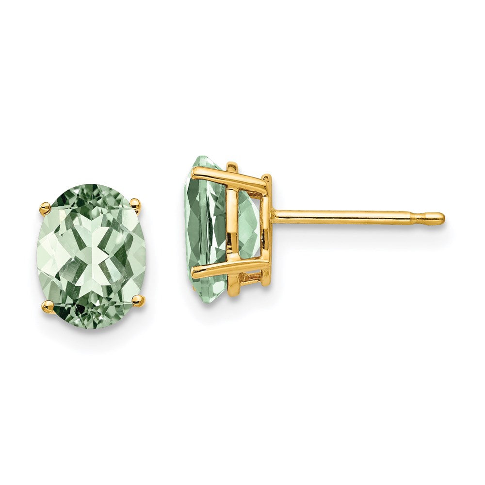 14k Yellow Gold 8x6 Oval Green Quartz Earrings