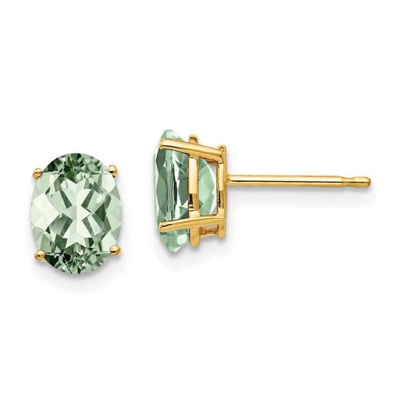 14k Yellow Gold 8x6 Oval Green Quartz Earrings