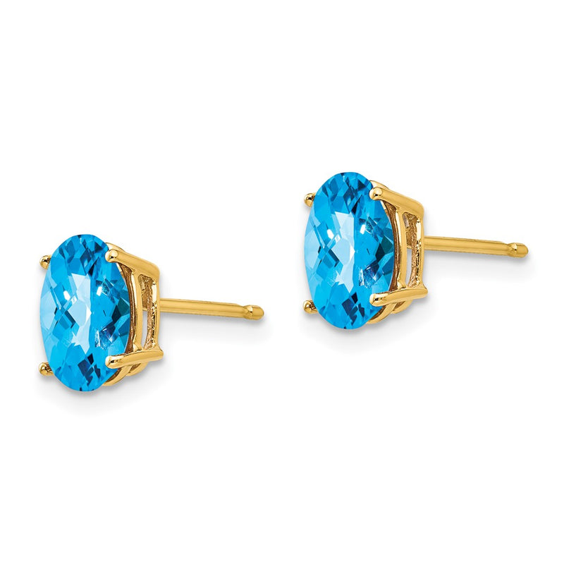14k Yellow Gold 8x6mm Oval Blue Topaz Checker Earrings