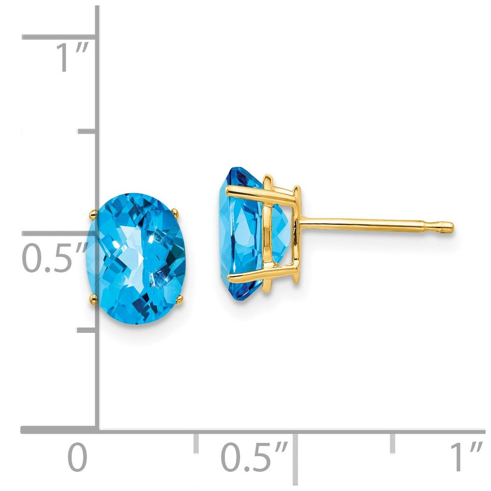 14k Yellow Gold 8x6mm Oval Blue Topaz Checker Earrings