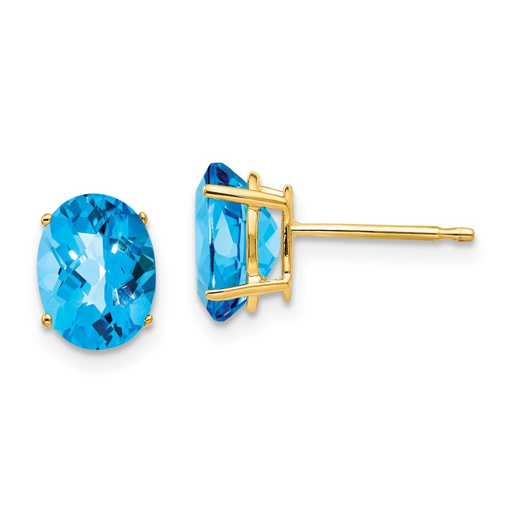 14k Yellow Gold 8x6mm Oval Blue Topaz Checker Earrings