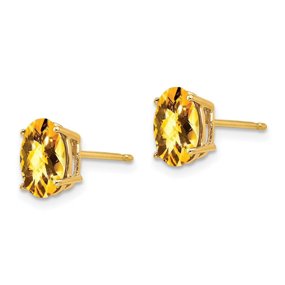 14k Yellow Gold 8x6mm Oval Citrine Checker Earrings