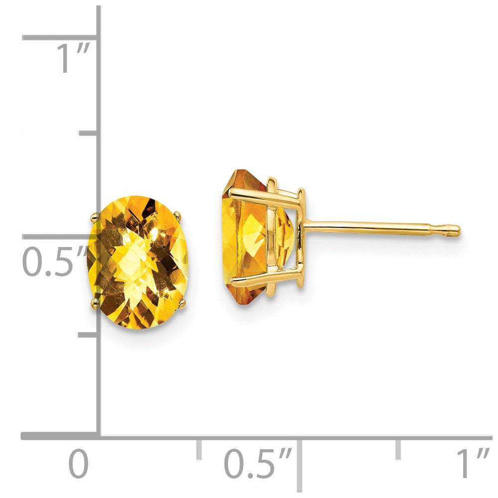 14k Yellow Gold 8x6mm Oval Citrine Checker Earrings