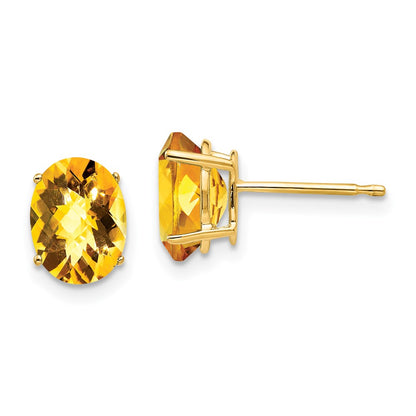 14k Yellow Gold 8x6mm Oval Citrine Checker Earrings