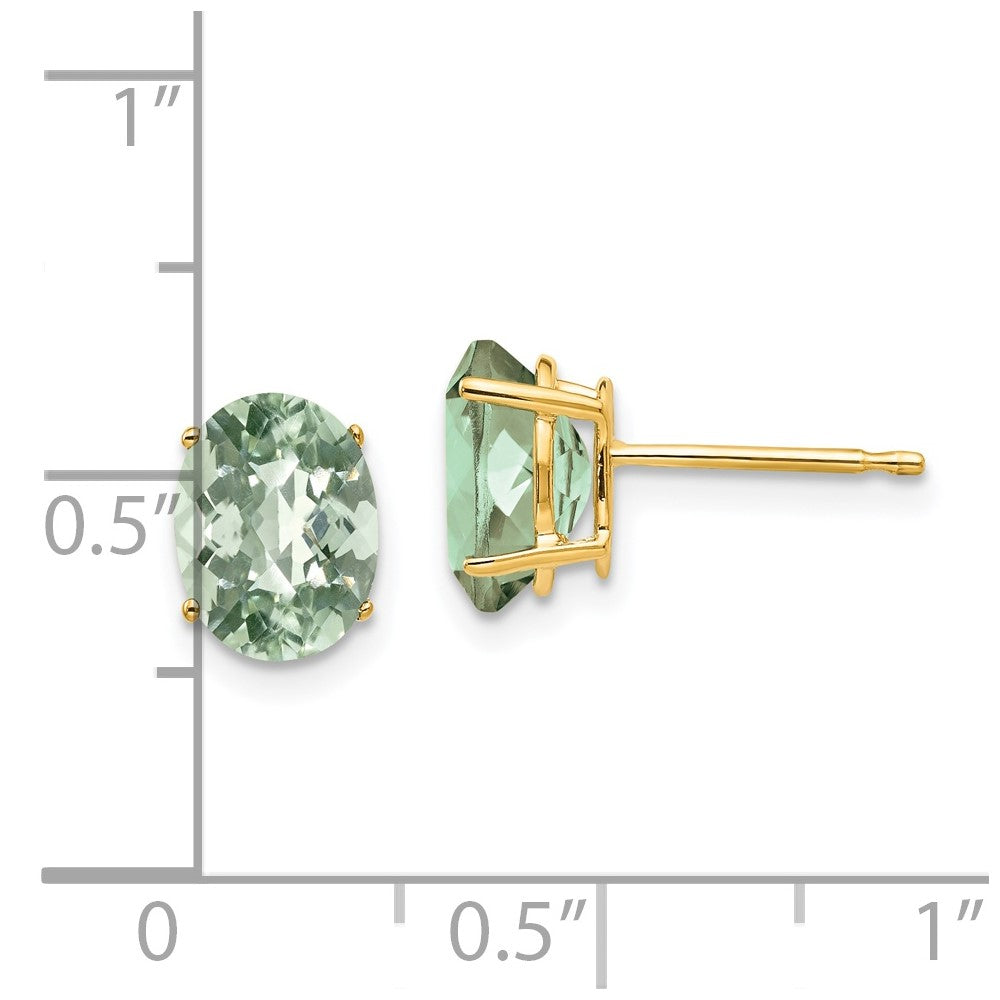 14k Yellow Gold 8x6 Oval Checker-Cut Green Quartz Earrings