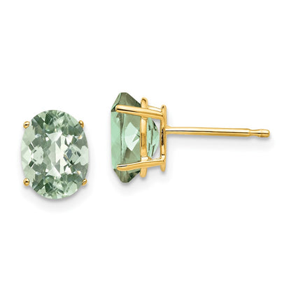 14k Yellow Gold 8x6 Oval Checker-Cut Green Quartz Earrings