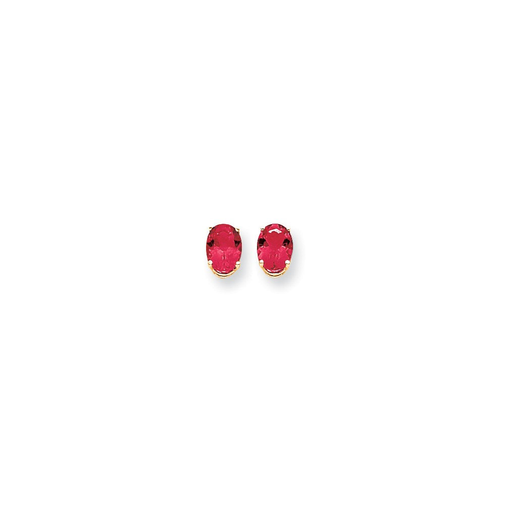 14k Yellow Gold 8x6mm Oval Created Ruby Earrings