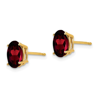 14k Yellow Gold 8x6mm Oval Garnet Earrings