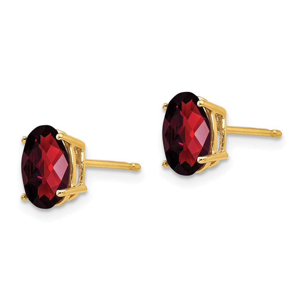 14k Yellow Gold 8x6mm Oval Garnet Checker Earrings