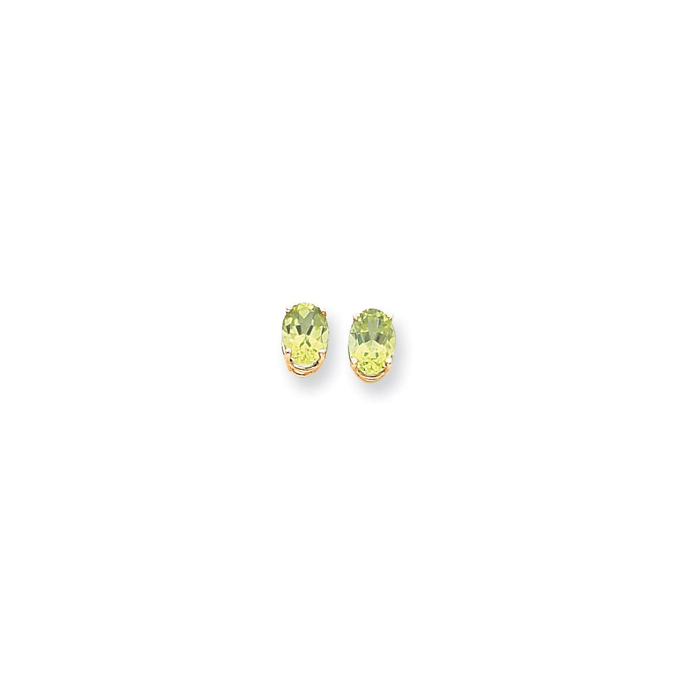 14k Yellow Gold 8x6mm Oval Peridot Checker Earrings