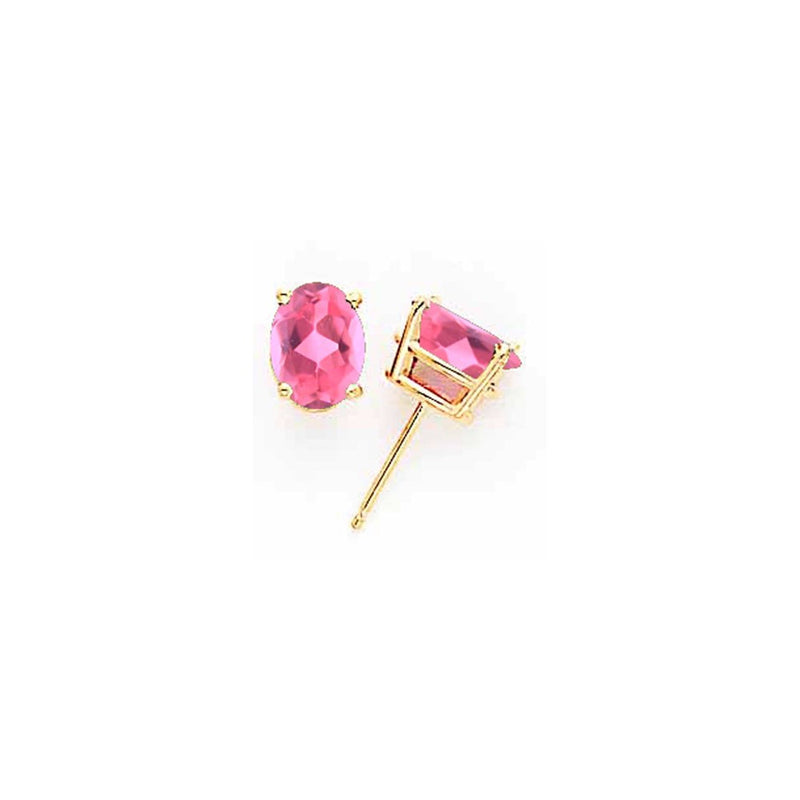 14k Yellow Gold 8x6mm Oval Pink Tourmaline earring