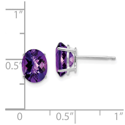14k White Gold 8x6mm Oval Amethyst Checker Earrings