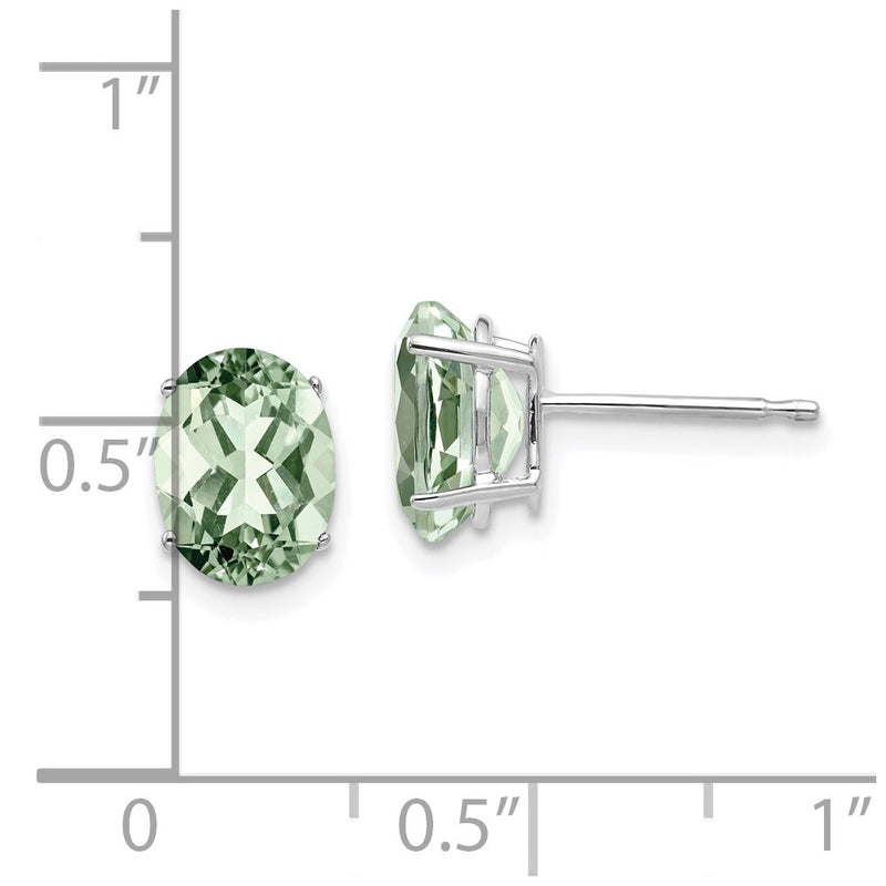 14k White Gold 8x6 Oval Green Quartz Earrings