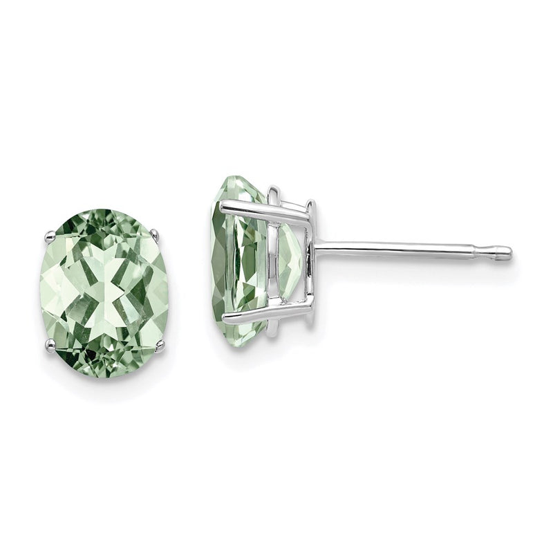 14k White Gold 8x6 Oval Green Quartz Earrings