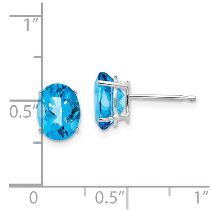 14k White Gold 8x6mm Oval Blue Topaz Checker Earrings