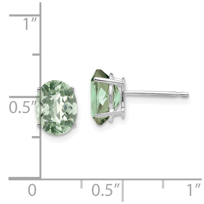 14k White Gold 8x6 Oval Checker-Cut Green Quartz Earrings
