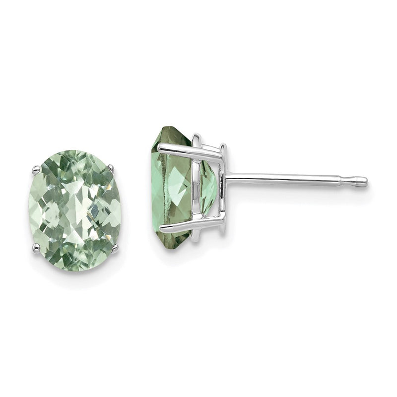 14k White Gold 8x6 Oval Checker-Cut Green Quartz Earrings