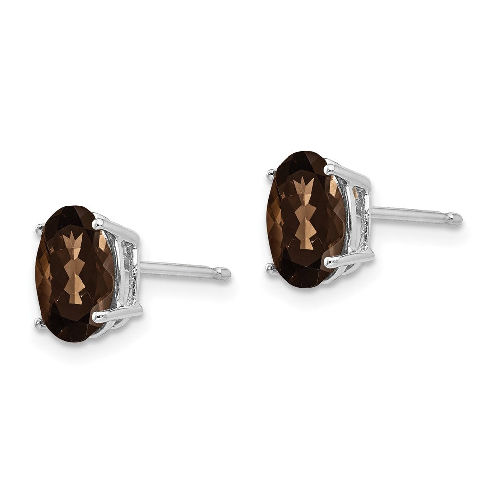 14k White Gold 8x6 Oval Checker-Cut Smok Yellow Gold Quartz Earrings