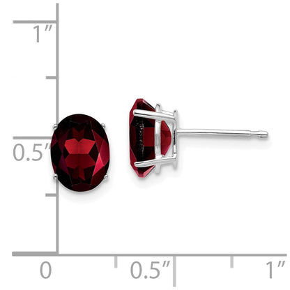 14k White Gold 8x6mm Oval Garnet Earrings
