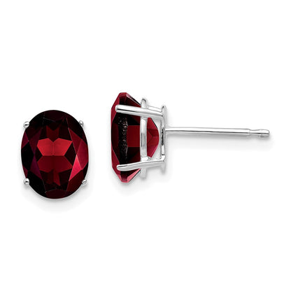 14k White Gold 8x6mm Oval Garnet Earrings