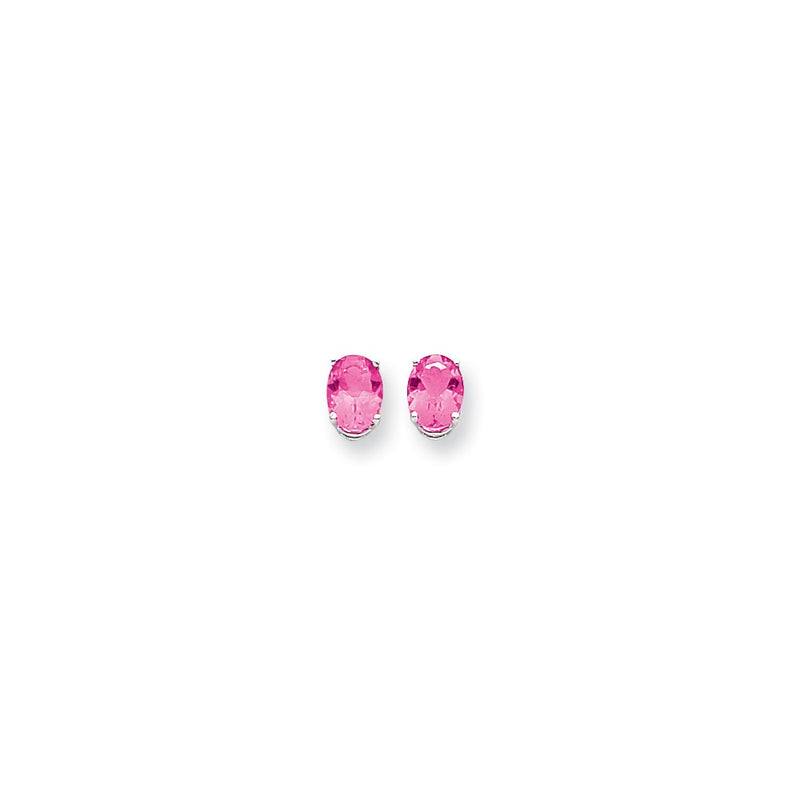 14k White Gold 8x6mm Oval Pink Tourmaline earring