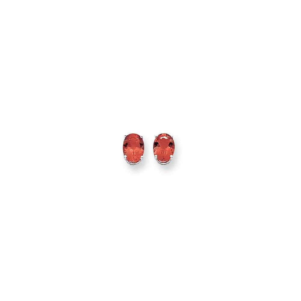 14k White Gold 8x6mm Oval Rhodolite Garnet earring