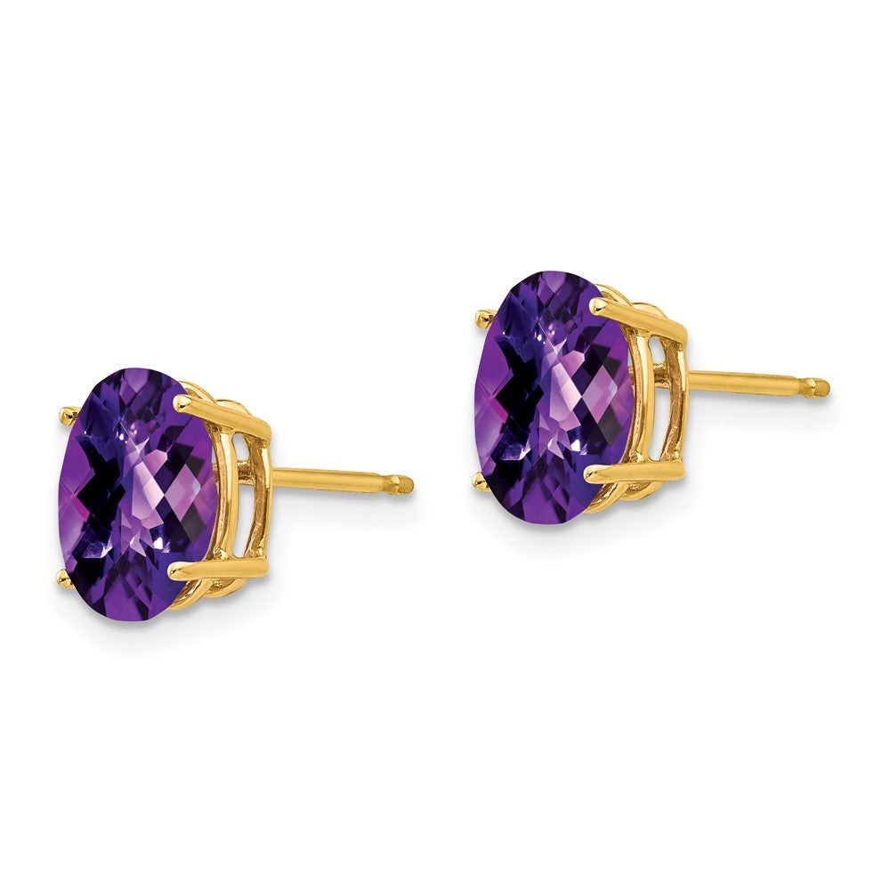 14k Yellow Gold 9x7mm Oval Amethyst Checker Earrings