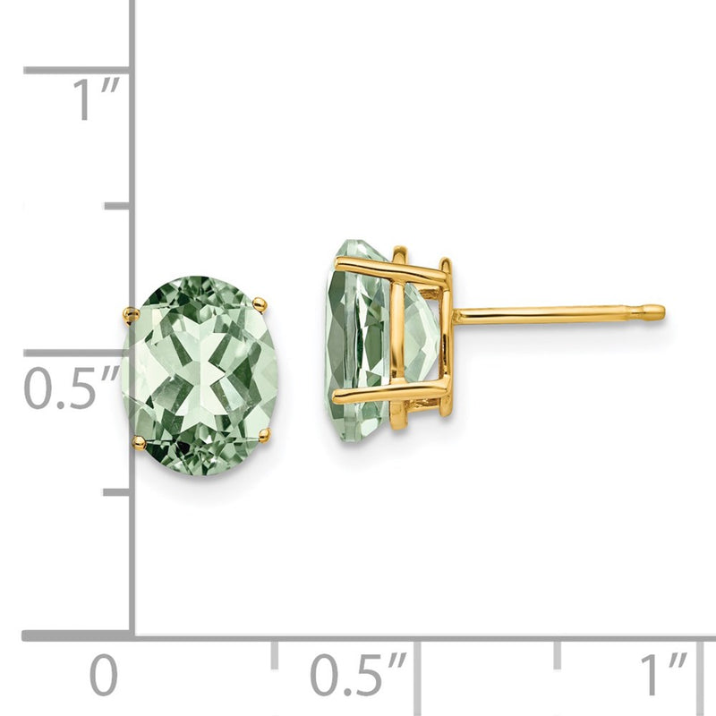 14k Yellow Gold 9x7 Oval Green Quartz Earrings