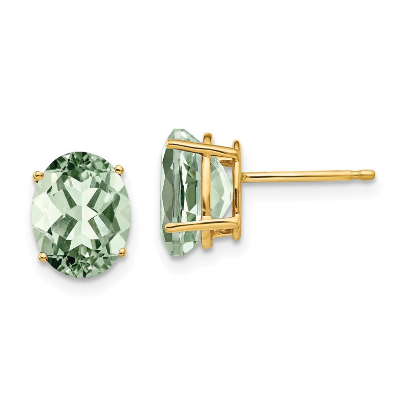 14k Yellow Gold 9x7 Oval Green Quartz Earrings