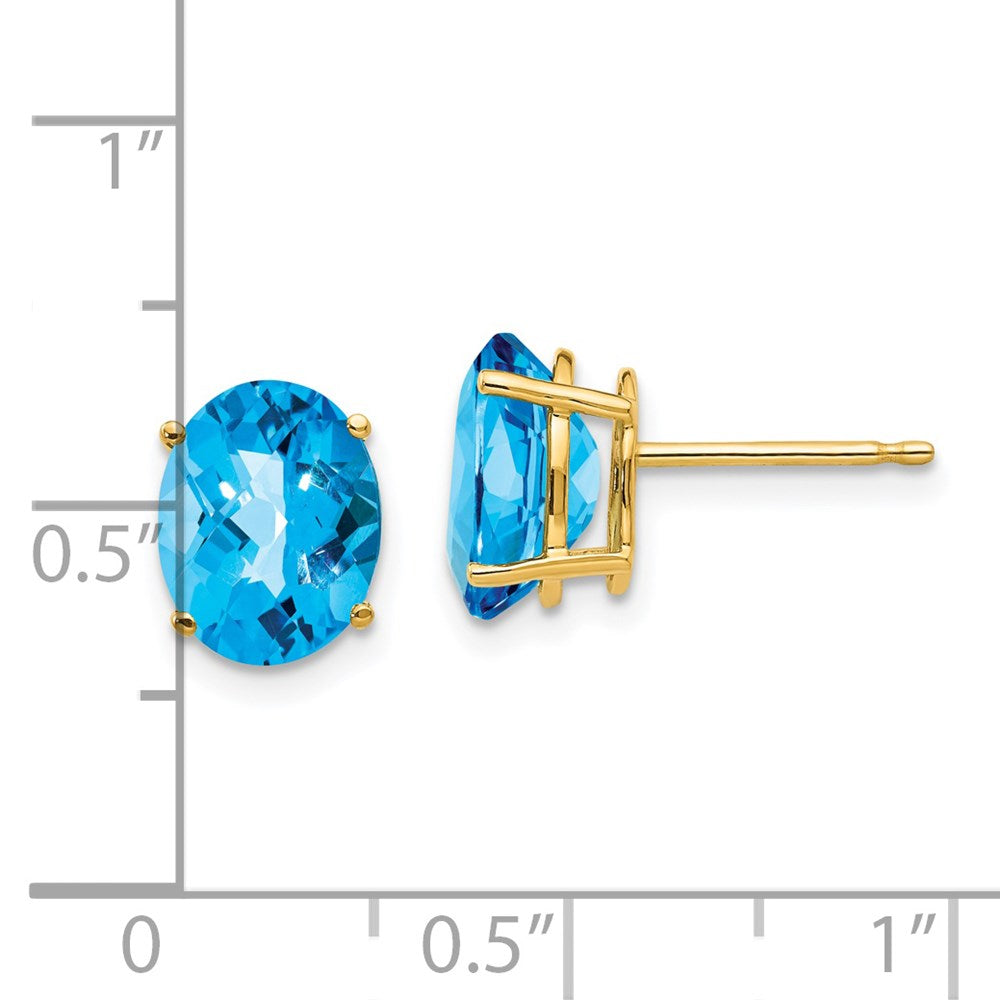 14k Yellow Gold 9x7mm Oval Blue Topaz Checker Earrings