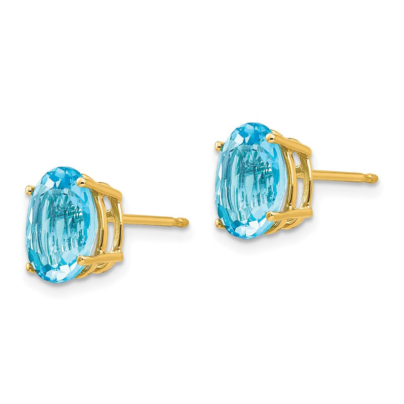 14k Yellow Gold 9x7mm Oval Blue Topaz Earrings