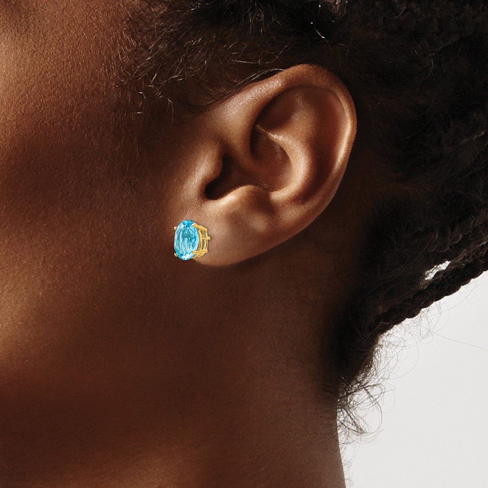14k Yellow Gold 9x7mm Oval Blue Topaz Earrings