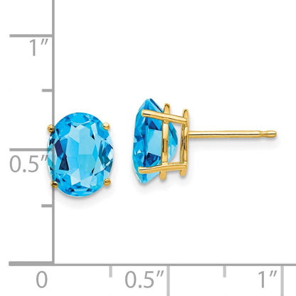 14k Yellow Gold 9x7mm Oval Blue Topaz Earrings
