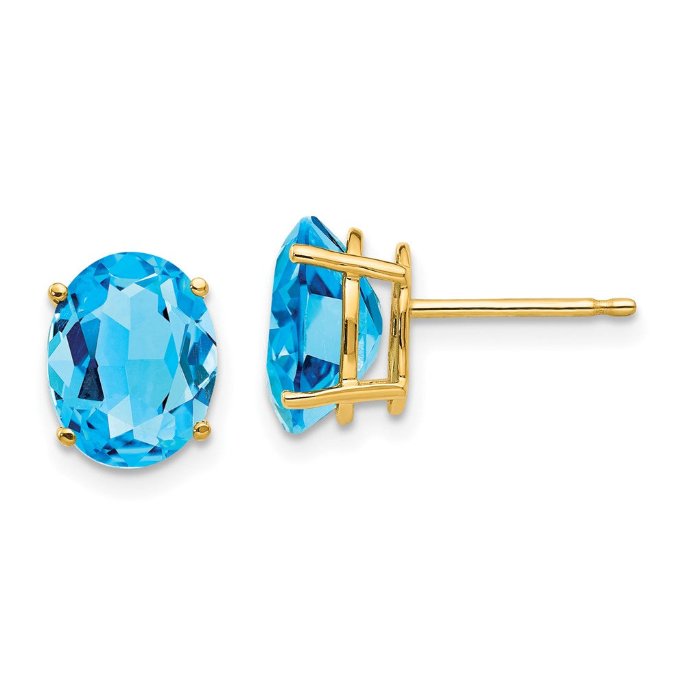 14k Yellow Gold 9x7mm Oval Blue Topaz Earrings