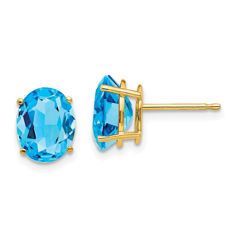 14k Yellow Gold 9x7mm Oval Blue Topaz Earrings