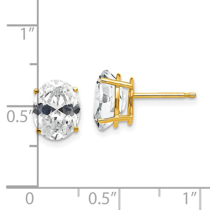 14k Yellow Gold 9x7mm Oval Cubic Zirconia Earrings