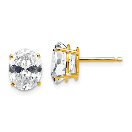 14k Yellow Gold 9x7mm Oval Cubic Zirconia Earrings