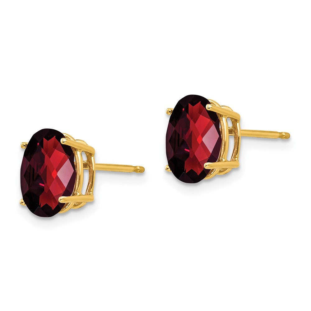 14k Yellow Gold 9x7mm Oval Garnet Checker Earrings