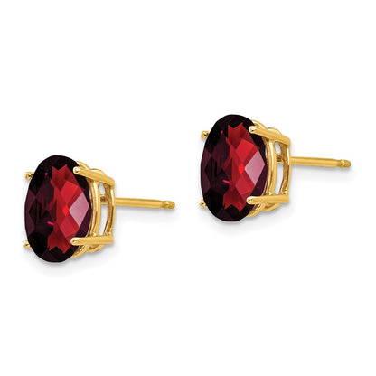 14k Yellow Gold 9x7mm Oval Garnet Checker Earrings