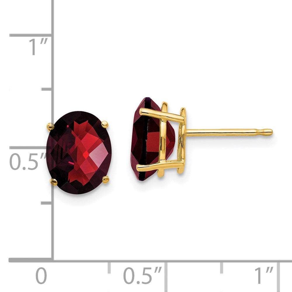 14k Yellow Gold 9x7mm Oval Garnet Checker Earrings