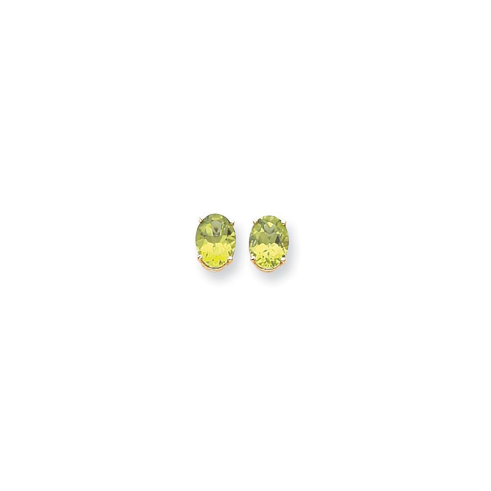 14k Yellow Gold 9x7mm Oval Peridot Earrings