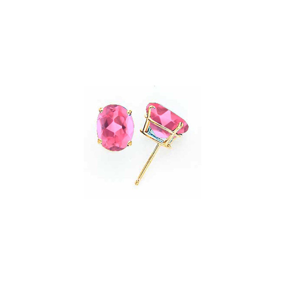 14k Yellow Gold 9x7mm Oval Pink Tourmaline earring