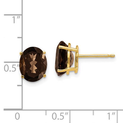 14k Yellow Gold 9x7 Oval Smok Yellow Gold Quartz Earrings