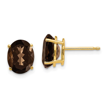 14k Yellow Gold 9x7 Oval Smok Yellow Gold Quartz Earrings