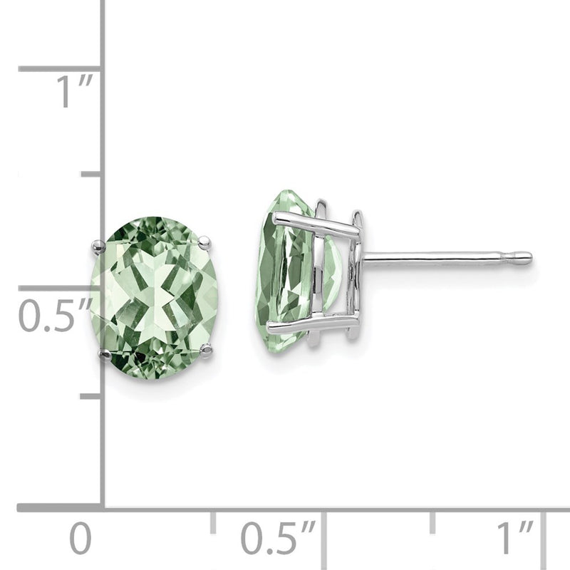 14k White Gold 9x7 Oval Green Quartz Earrings